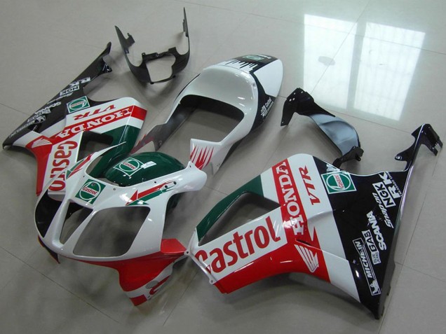 Descuento Carenado Moto Honda VTR1000 2000-2006 - Blanco Rojo Verde Negro Brillante Castrol
