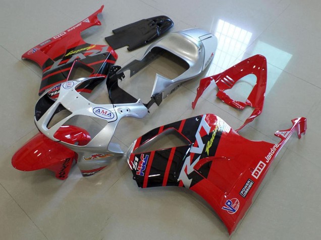 Descuento Carenados Moto Honda VTR1000 2000-2006 - Plata Rojo Negro Brillante Raya