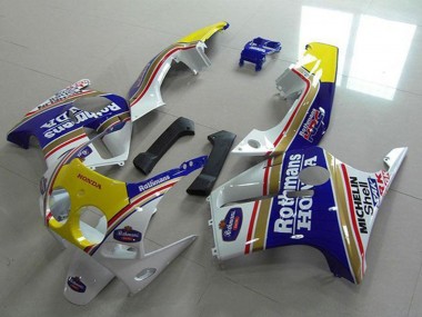 Descuento Carenados Moto Honda CBR250RR MC19 1988-1989 - Blanco Amarillo Azul Rothmans