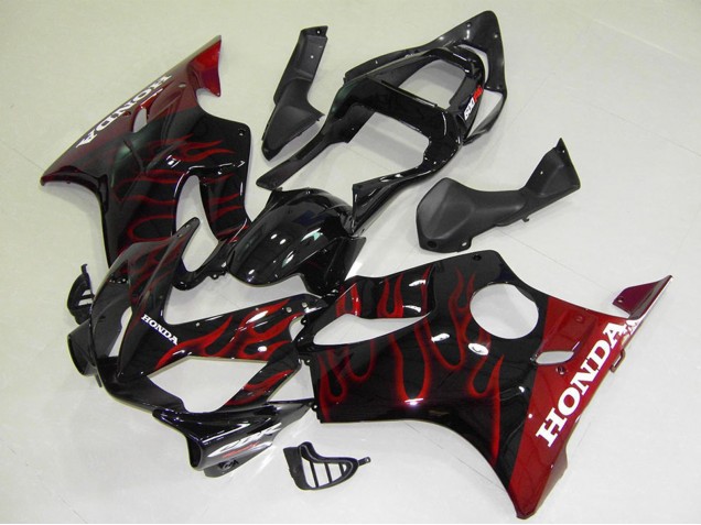 Descuento Carenados Moto Honda CBR600 F4i 2001-2003 - Negro Brillante Rojo Llama