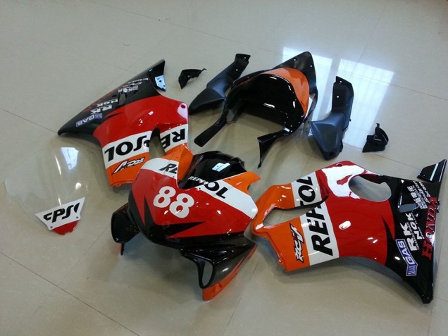 Descuento Carenados Moto Honda CBR600 F4i 2001-2003 - Naranja Blanco Rojo Negro Brillante Carrera Repsol 88
