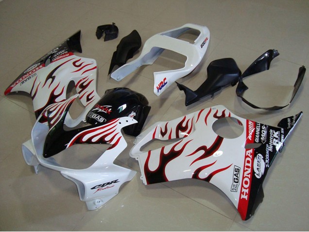 Descuento Carenados Moto Honda CBR600 F4i 2001-2003 - Blanco Rojo Negro Brillante Llama