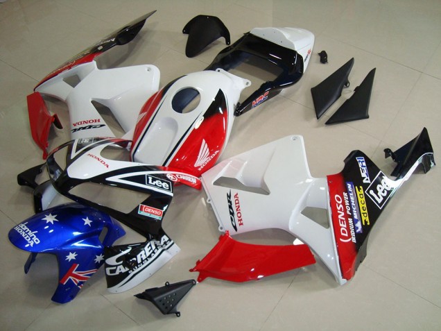 Descuento Carenados Moto Honda CBR600RR 2003-2004 - Blanco Rojo Azul Negro Brillante Estrella Lee