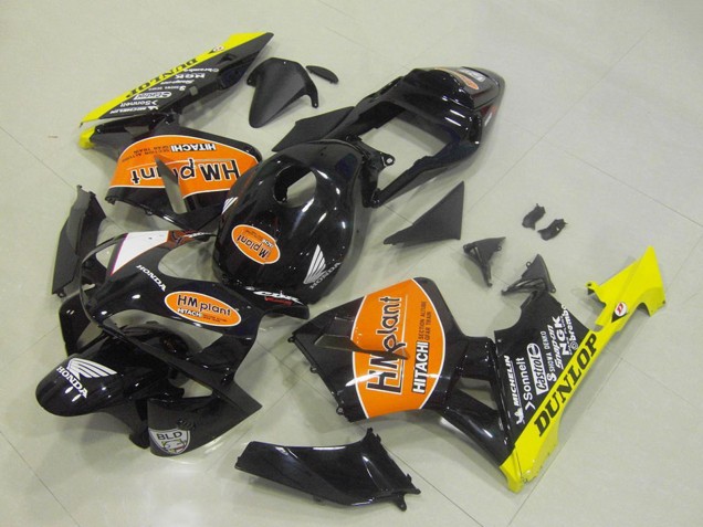 Descuento Carenados Moto Honda CBR600RR 2003-2004 - Negro Brillante Naranja Amarillo Hm Plant Dunlop