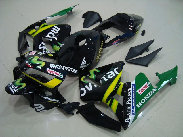 Descuento Carenados Moto Honda CBR600RR 2003-2004 - Negro Brillante Amarillo Verde MoviStar