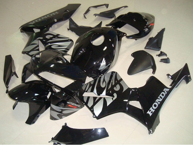 Descuento Carenados Moto Honda CBR600RR 2005-2006 - Negro Brillante Plata Llama