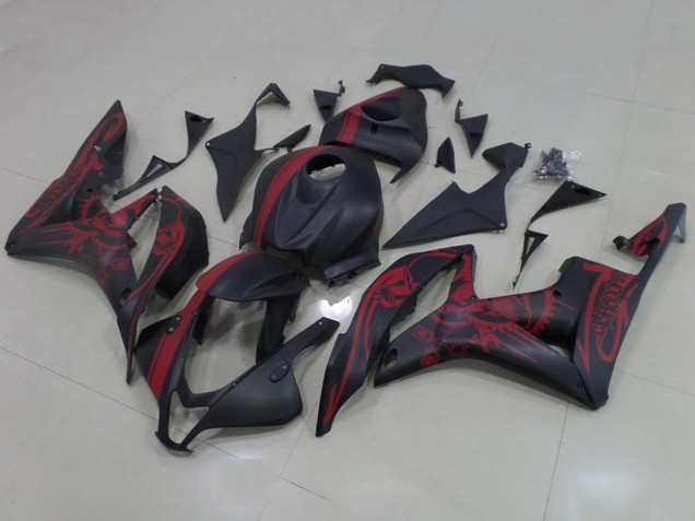 Descuento Carenados Moto Honda CBR600RR 2007-2008 - Negro Mate Rojo Cráneo Raya
