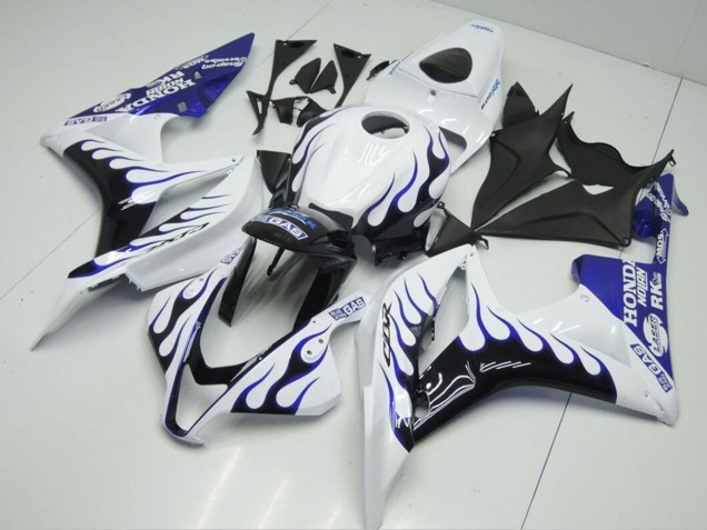Descuento Carenados Moto Honda CBR600RR 2007-2008 - Blanco Azul Negro Brillante Llama