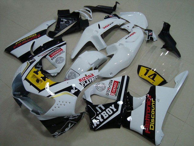 Descuento Carenados Moto Honda CBR900RR 919 1998-1999 - Blanco Amarillo Negro Brillante Playboy 14