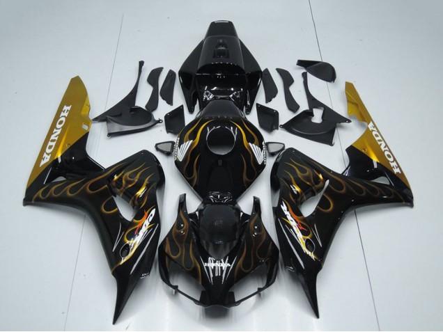 Descuento Carenado Moto Honda CBR1000RR 2006-2007 - Negro Brillante Oro Llama