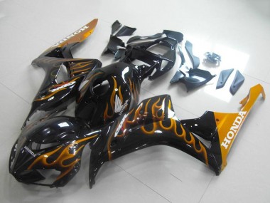 Descuento Carenados Moto Honda CBR1000RR 2006-2007 - Negro Brillante Oro Llama