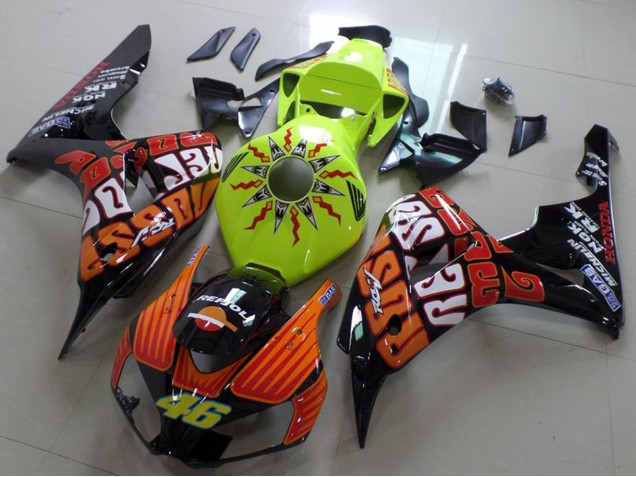 Descuento Carenado Moto Honda CBR1000RR 2006-2007 - Verde Naranja Negro Brillante Rossi 46