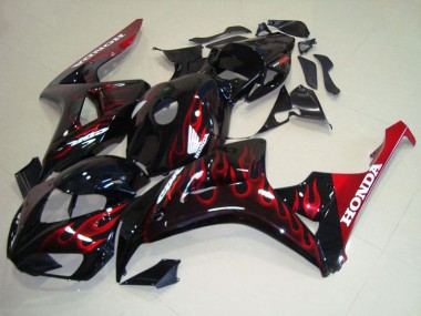 Descuento Kits Carenado Moto Honda CBR1000RR 2006-2007 - Negro Brillante Rojo Llama