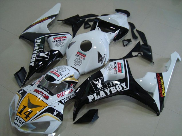 Descuento Carenados Moto Honda CBR1000RR 2006-2007 - Blanco Amarillo Negro Brillante Denso Playboy 14