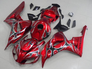 Descuento Carenados Moto Honda CBR1000RR 2006-2007 - Rojo Negro Plata Llama