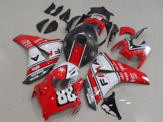 Descuento Carenados Moto Honda CBR1000RR 2008-2011 - Blanco Rojo Negro Mate Dunlop Fiamm 88