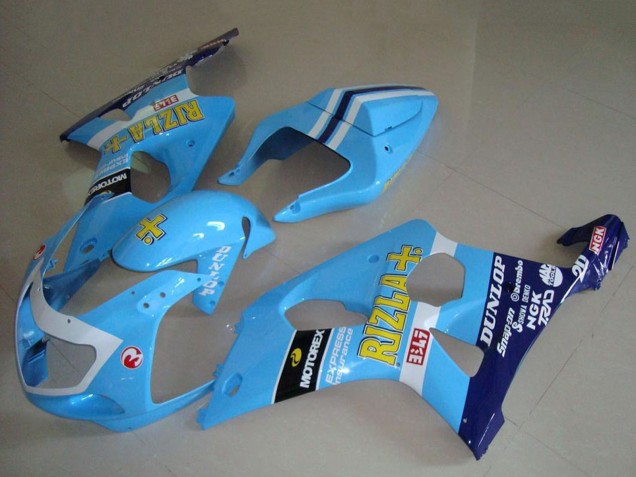 Descuento Carenados Moto Suzuki GSXR 1000 2000-2002 - Azul Claro Amarillo Negro Blanco Amarillo Rizla