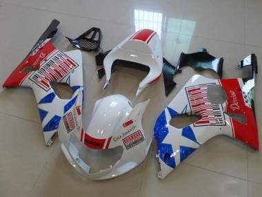 Descuento Carenados Moto Suzuki GSXR 1000 2000-2002 - Blanco Rojo Azul Estrella