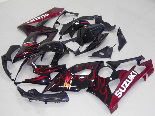 Descuento Carenados Moto Suzuki GSXR 1000 2005-2006 - Negro Brillante Rojo Llama
