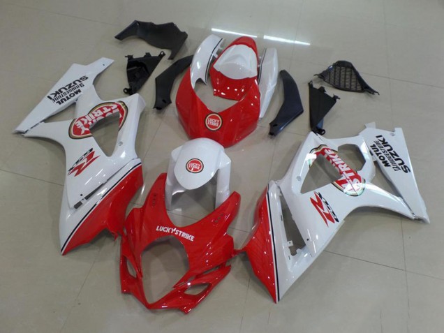 Descuento Carenado Moto Suzuki GSXR 1000 2007-2008 - Blanco Rojo Lucky Strike