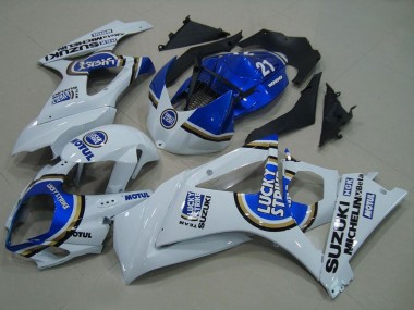 Descuento Carenados Moto Suzuki GSXR 1000 2007-2008 - Blanco Azul Lucky Strike