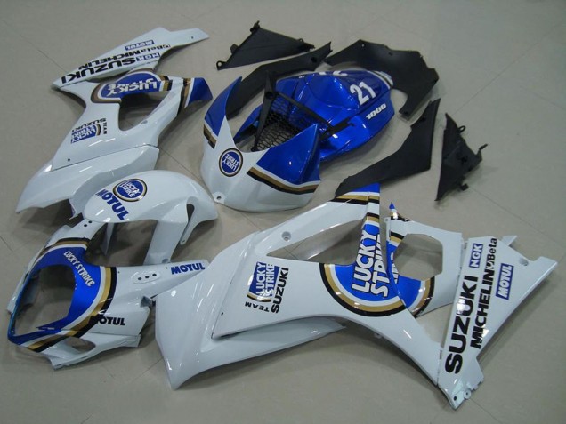 Descuento Carenados Moto Suzuki GSXR 1000 2007-2008 - Blanco Azul Lucky Strike