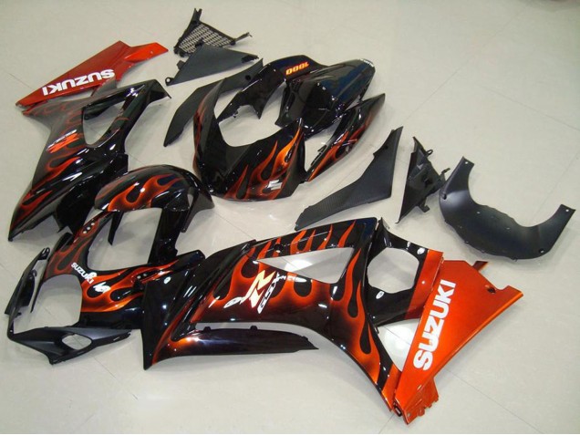 Descuento Carenados Moto Suzuki GSXR 1000 2007-2008 - Negro Brillante Naranja Llama