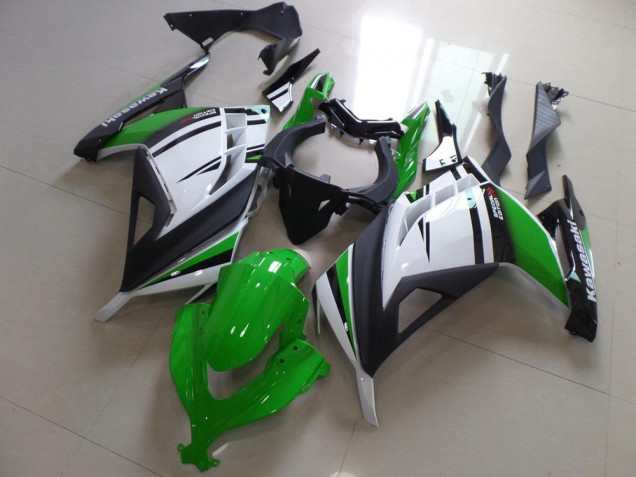 Descuento Carenados Moto Kawasaki ZX300R 2013-2018 - Blanco Verde Negro Mate