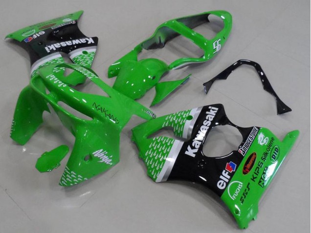 Descuento Carenados Moto Kawasaki ZX6R 1998-1999 - Verde Blanco Plata Negro Brillante