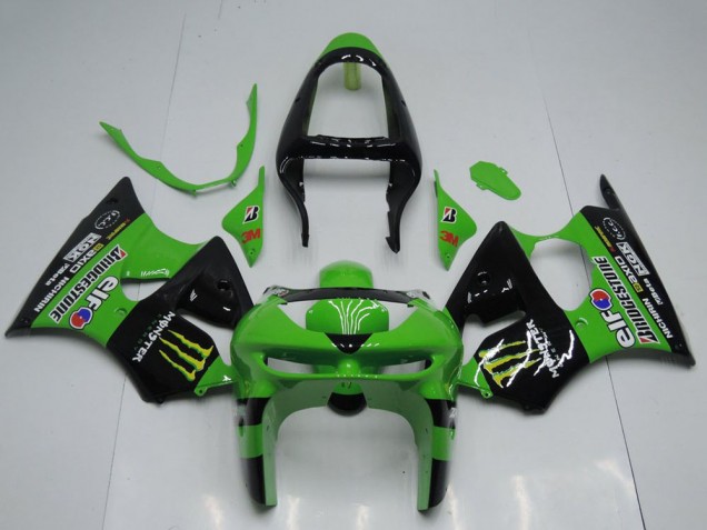 Descuento Carenados Moto Kawasaki ZX6R 1998-1999 - Verde Negro Brillante Amarillo Elf Bridgestone Monstruo