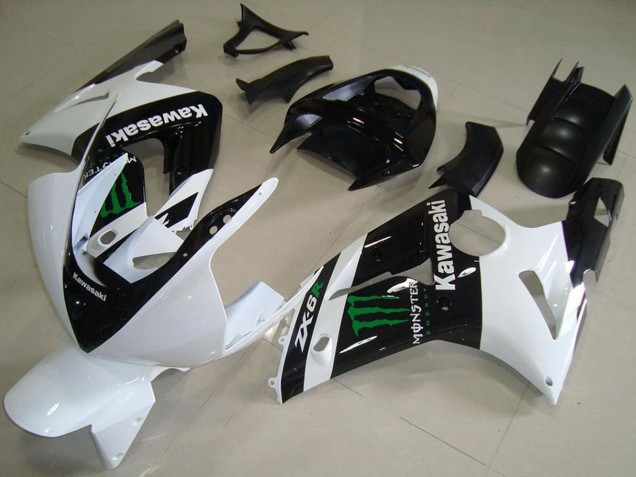Descuento Carenados Moto Kawasaki ZX6R 2003-2004 - Blanco Negro Brillante Verde Monstruo