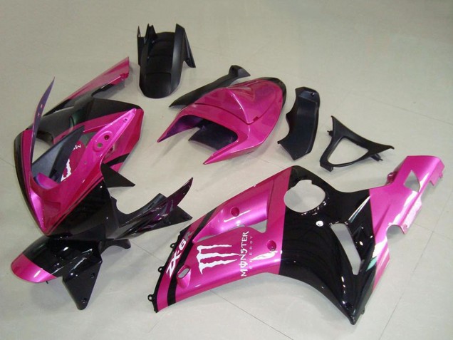 Descuento Carenados Moto Kawasaki ZX6R 2003-2004 - Rosa Negro Blanco Monstruo