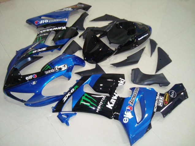 Descuento Carenados Moto Kawasaki ZX6R 2005-2006 - Azul Negro Brillante Verde Monstruo