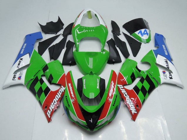 Descuento Carenados Moto Kawasaki ZX6R 2005-2006 - Blanco Verde Rojo Azul Negro Motocard