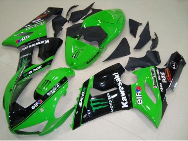 Descuento Carenados Moto Kawasaki ZX6R 2005-2006 - Verde Negro Brillante Elf Monstruo