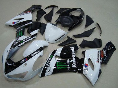 Descuento Carenados Moto Kawasaki ZX6R 2005-2006 - Blanco Negro Brillante Verde Monstruo
