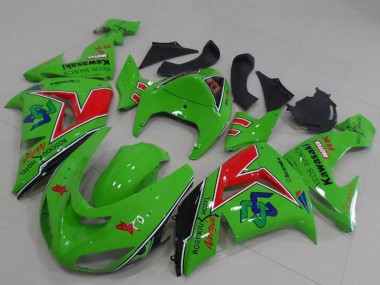 Descuento Carenados Moto Kawasaki ZX6R 2005-2006 - Verde Rojo Negro ENEOS Banca