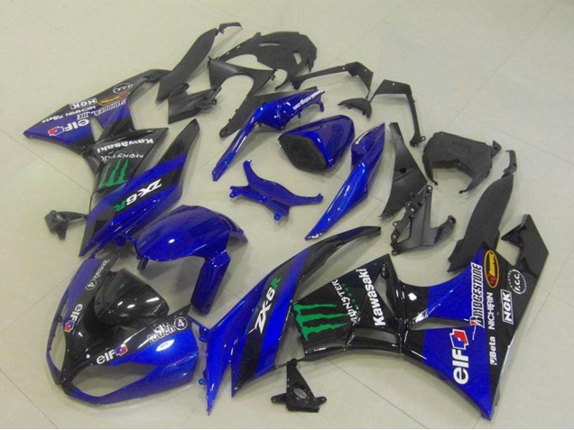 Descuento Carenados Moto Kawasaki ZX6R 2009-2012 - Azul Negro Brillante Verde Elf Monstruo Bridgestone