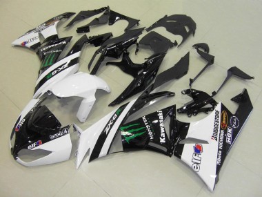 Descuento Carenados Moto Kawasaki ZX6R 2009-2012 - Blanco Negro Brillante Verde Elf Touch4 Monstruo Bridgestone