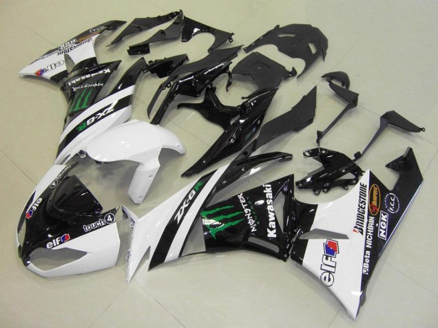 Descuento Carenados Moto Kawasaki ZX6R 2009-2012 - Blanco Negro Brillante Verde Elf Touch4 Monstruo Bridgestone