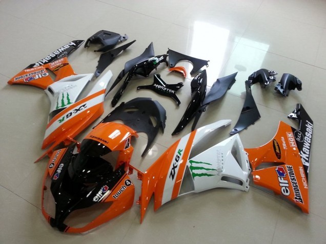 Descuento Carenados Moto Kawasaki ZX6R 2009-2012 - Naranja Blanco Negro Brillante Verde Elf Bridgestone Monstruo