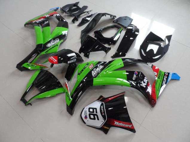 Descuento Carenados Moto Kawasaki ZX10R 2011-2015 - Verde Rojo Negro Brillante KIPS Motocard Elf 66