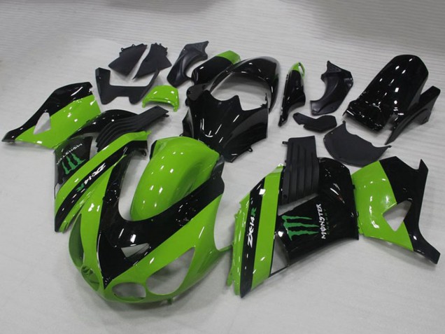Descuento Carenados Moto Kawasaki ZX14R ZZR1400 2006-2011 - Verde Negro Brillante Monstruo