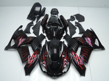 Descuento Carenados Moto Kawasaki ZX14R ZZR1400 2006-2011 - Negro Brillante Rojo Llama
