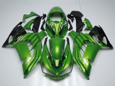 Descuento Carenados Moto Kawasaki ZX14R ZZR1400 2012-2024 - Verde Negro Brillante Llama Blanco Ninja