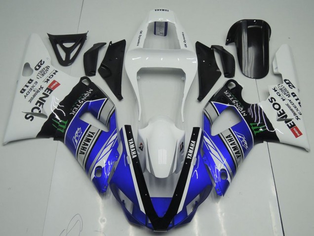 Descuento Carenados Moto Yamaha YZF R1 2000-2001 - Blanco Azul Negro ENEOS Monstruo