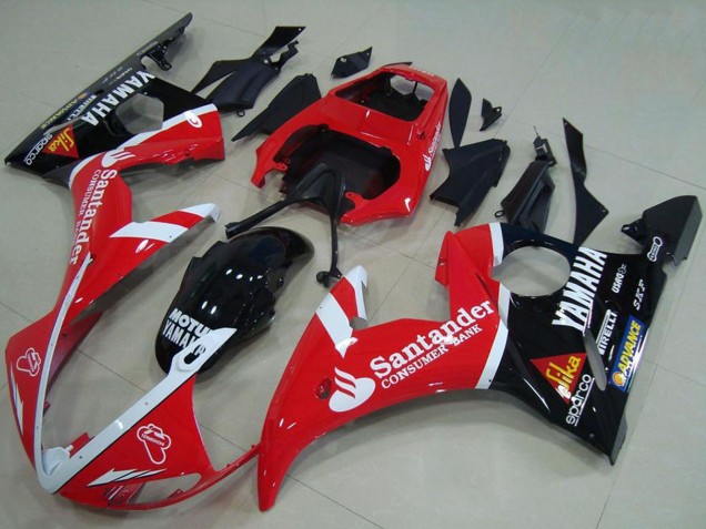 Descuento Carenados Moto Yamaha YZF R6 2003-2004 - Rojo Blanco Negro Brillante Santander Motul