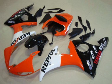 Descuento Carenados Moto Yamaha YZF R6 2003-2004 - Naranja Blanco Negro Brillante Repsol