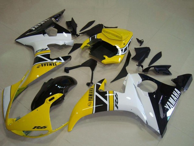 Descuento Carenados Moto Yamaha YZF R6 2003-2004 - Amarillo Blanco Negro Brillante Anniversary