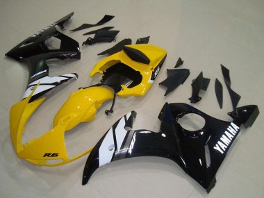 Descuento Carenados Moto Yamaha YZF R6 2003-2004 - Amarillo Blanco Negro Brillante